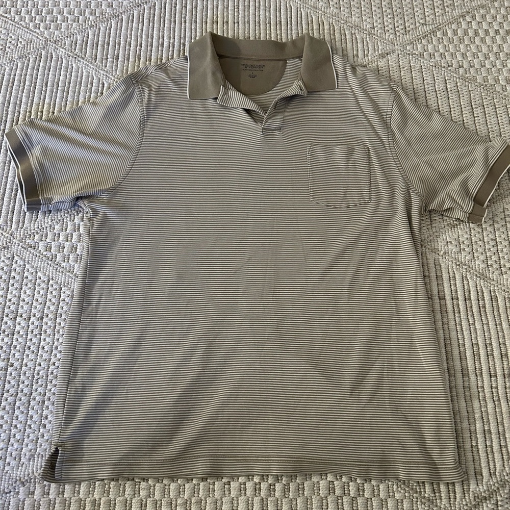 Roundtree & Yorke Gray Striped Polo Shirt